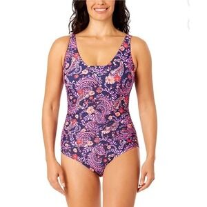 Lands End Swimsuit Women Small Slender Grecian Tummy Control UPF 50 One Piece